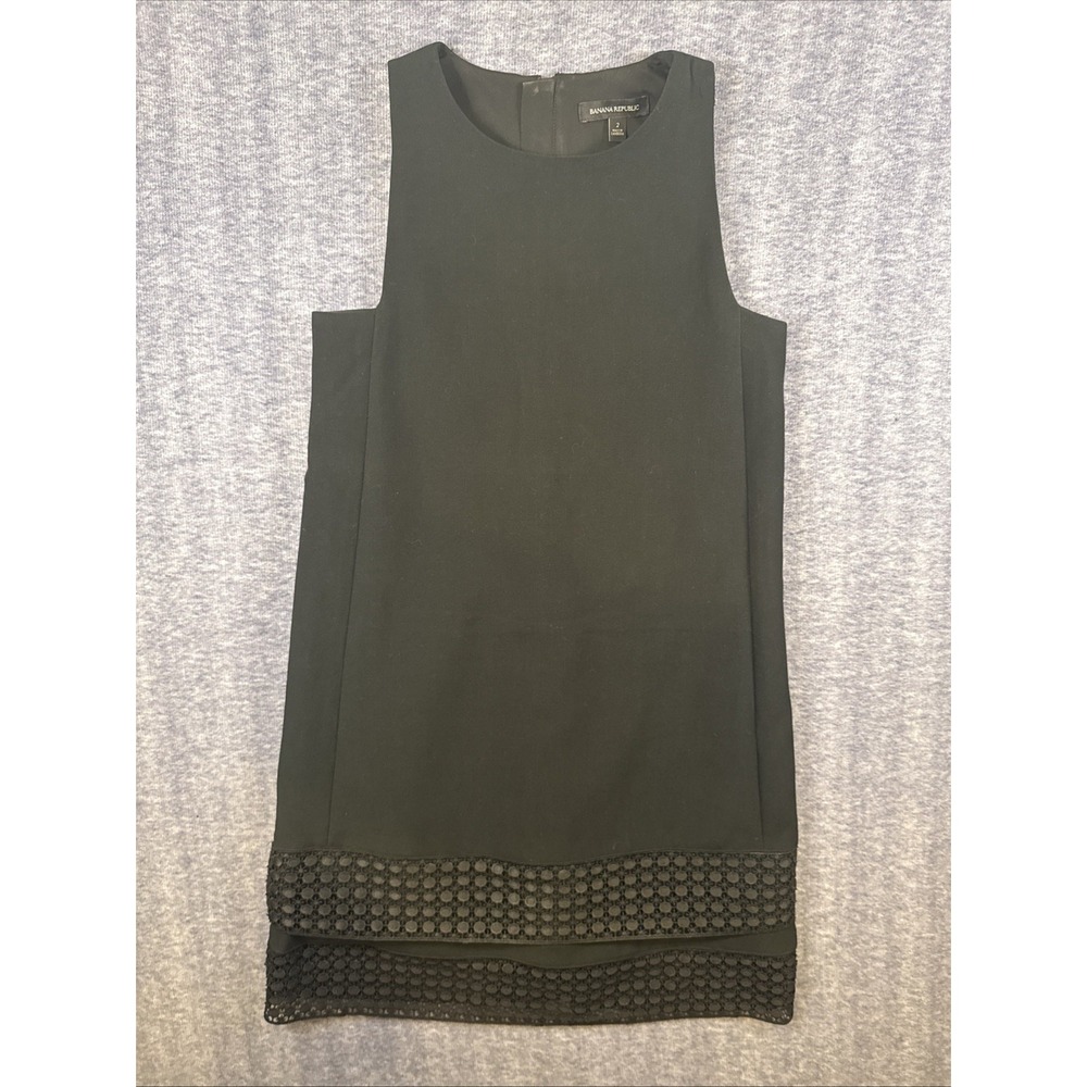 Banana Republic Little Black‎ Dress Lace Trim Shift Preppy Party Sz 2 Womens